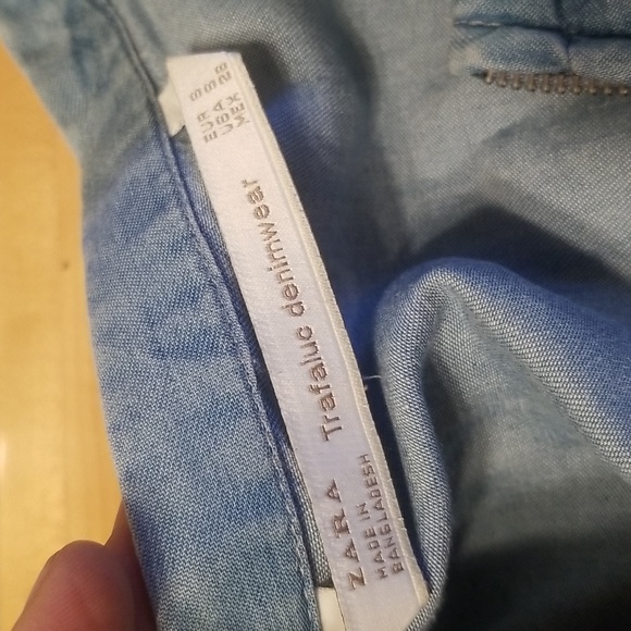 Zara Trafaluc Blue Denim Zipper Jacket W Pockets 3/4 Sleeve - Picture 8 of 9